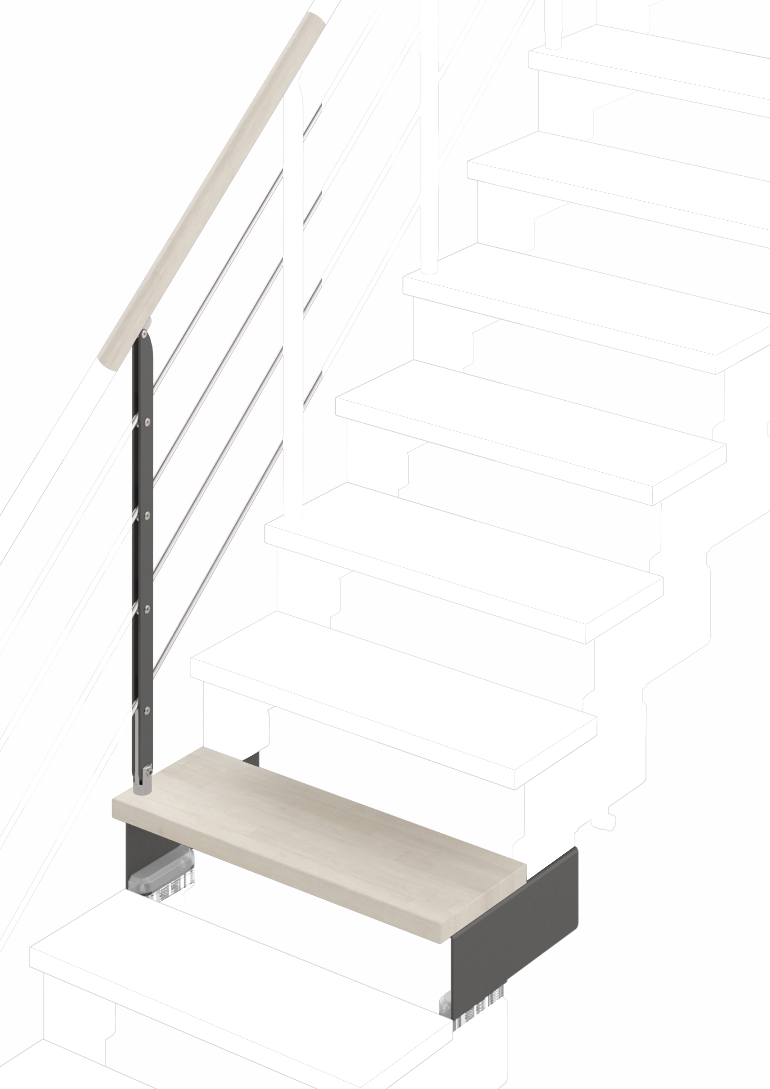 Gradino aggiuntivo Adapta 74cm (con struttura e ringhiera a filoncini orizzontali) - Sbiancato 84