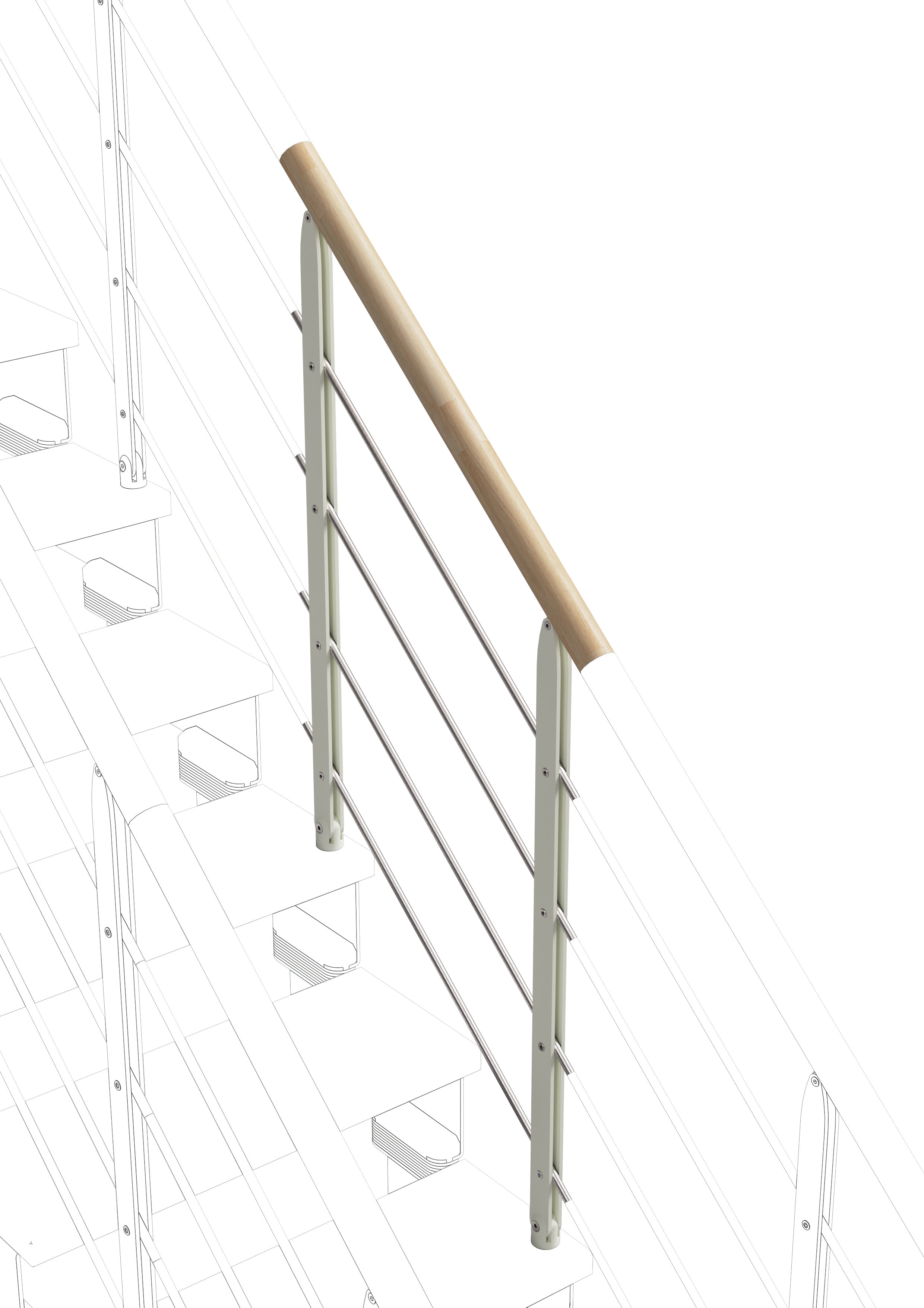 Ringhiera a Filoncini Orizzontali per 3 gradini Adapta (Lato esterno) - Naturale 12