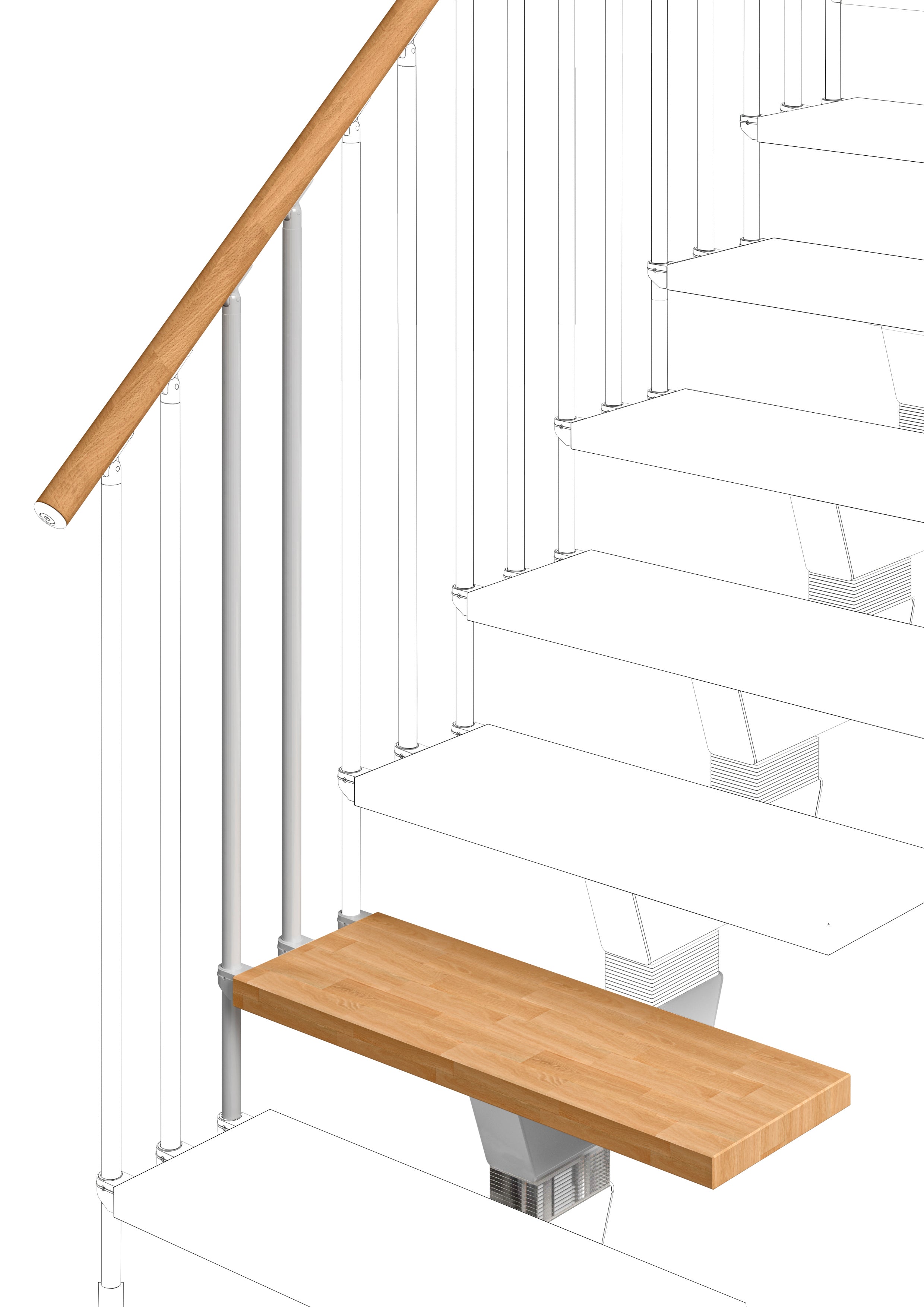 Additional step Modularis 65cm (with structure and railing) - Natural 12