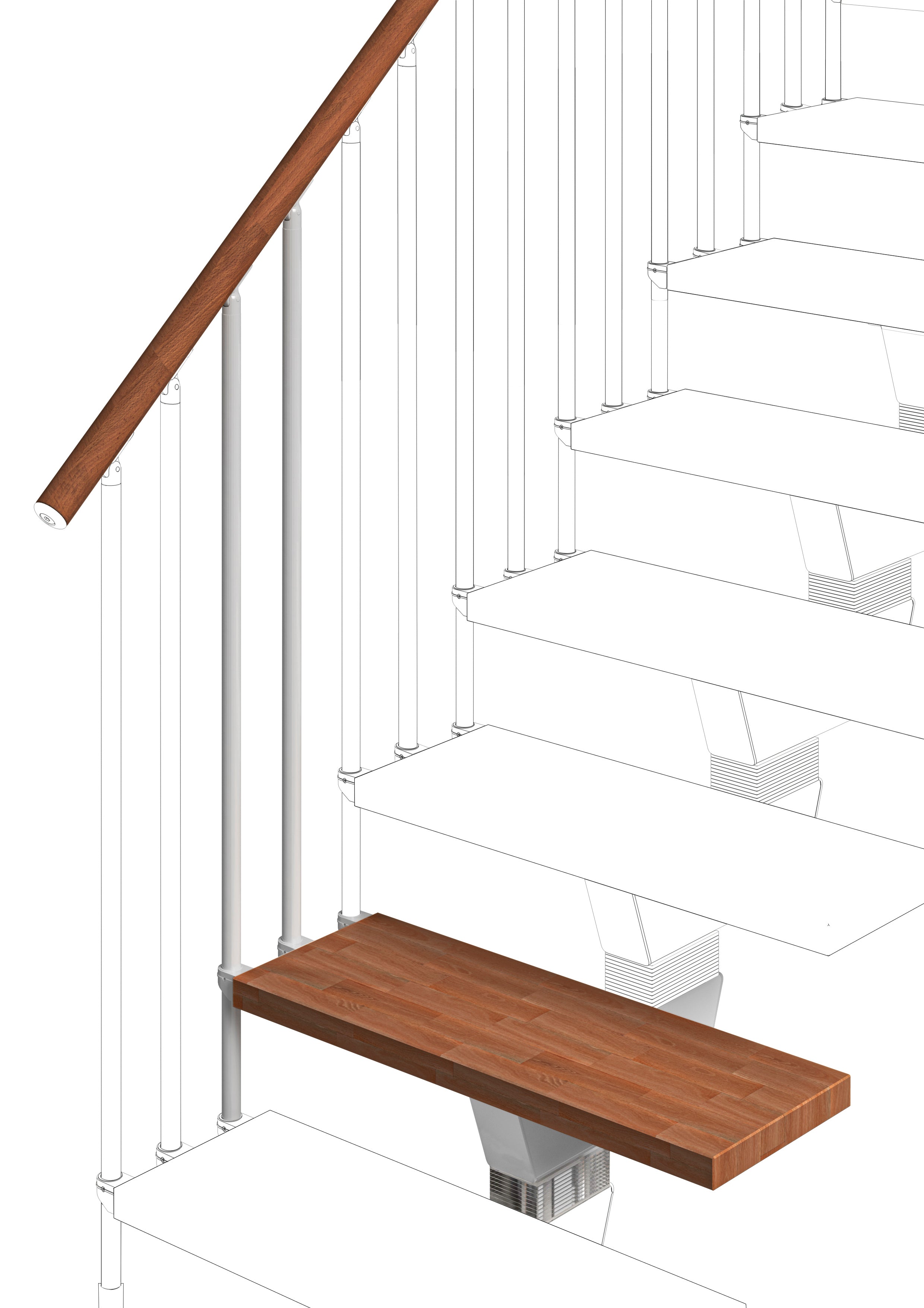 Additional step Modularis 65cm (with structure and railing) - Walnut 25