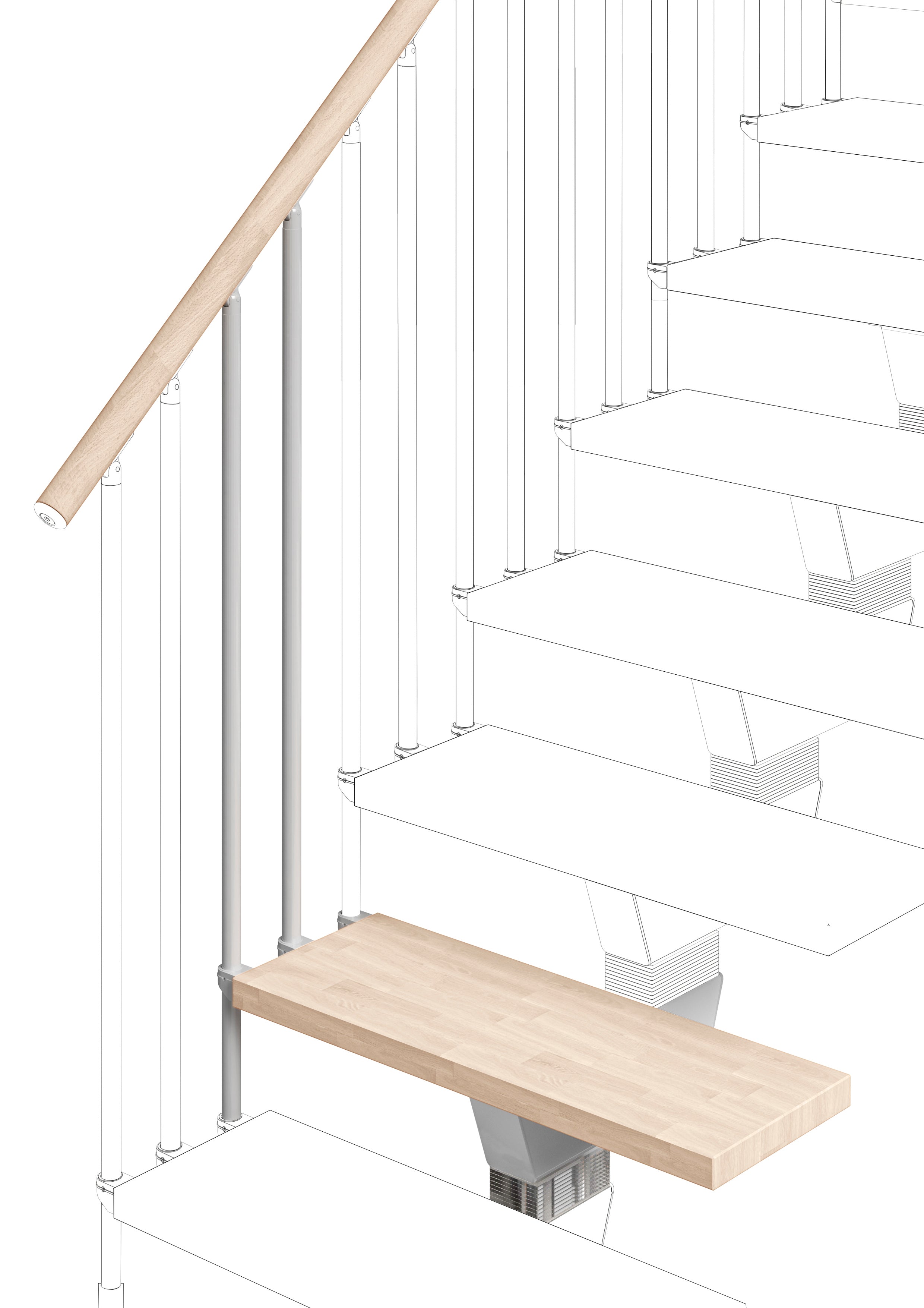 Additional step Modularis 65cm (with structure and railing) - Whitened 84