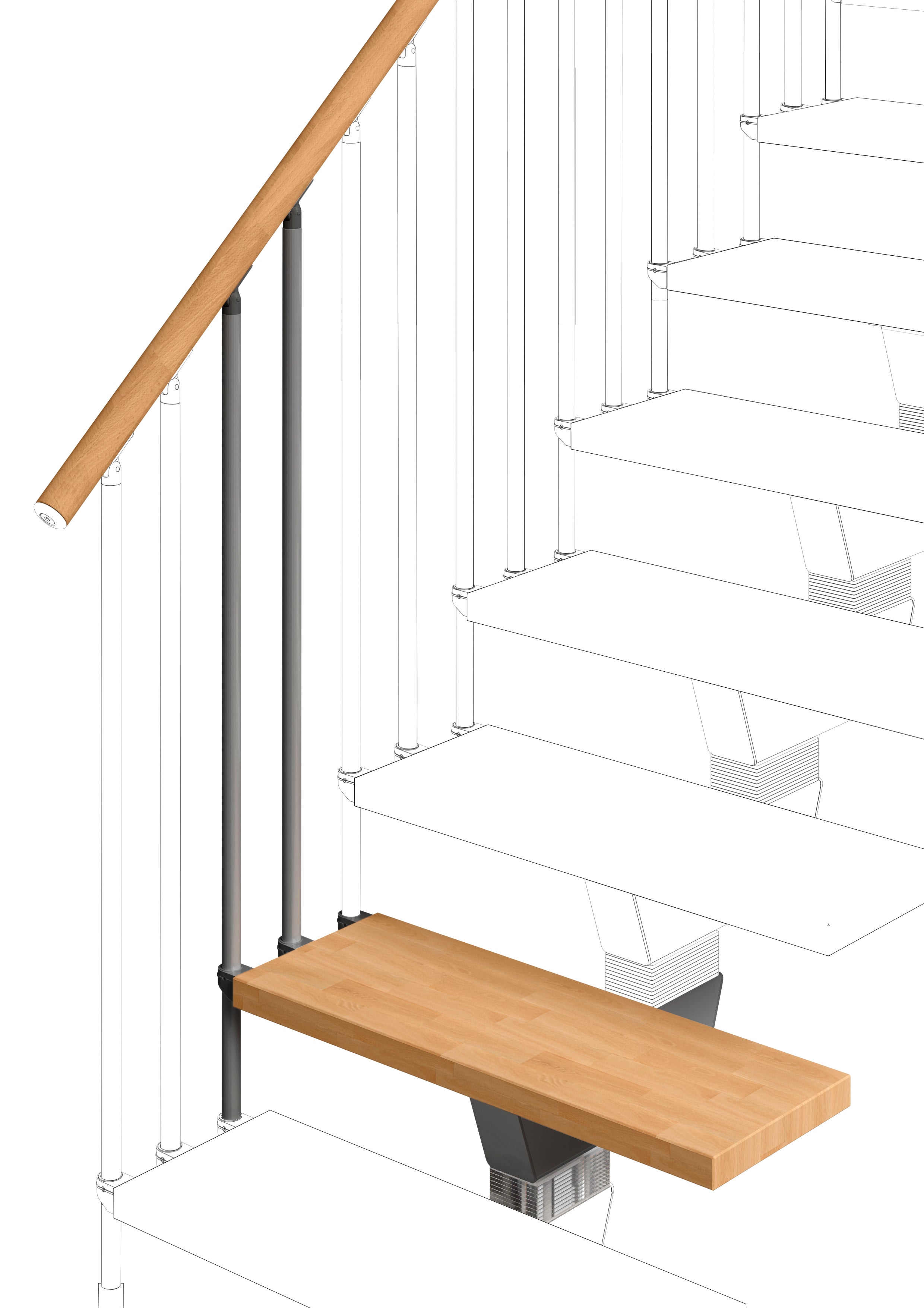 Additional step Modularis 65cm (with structure and railing) - Natural 12