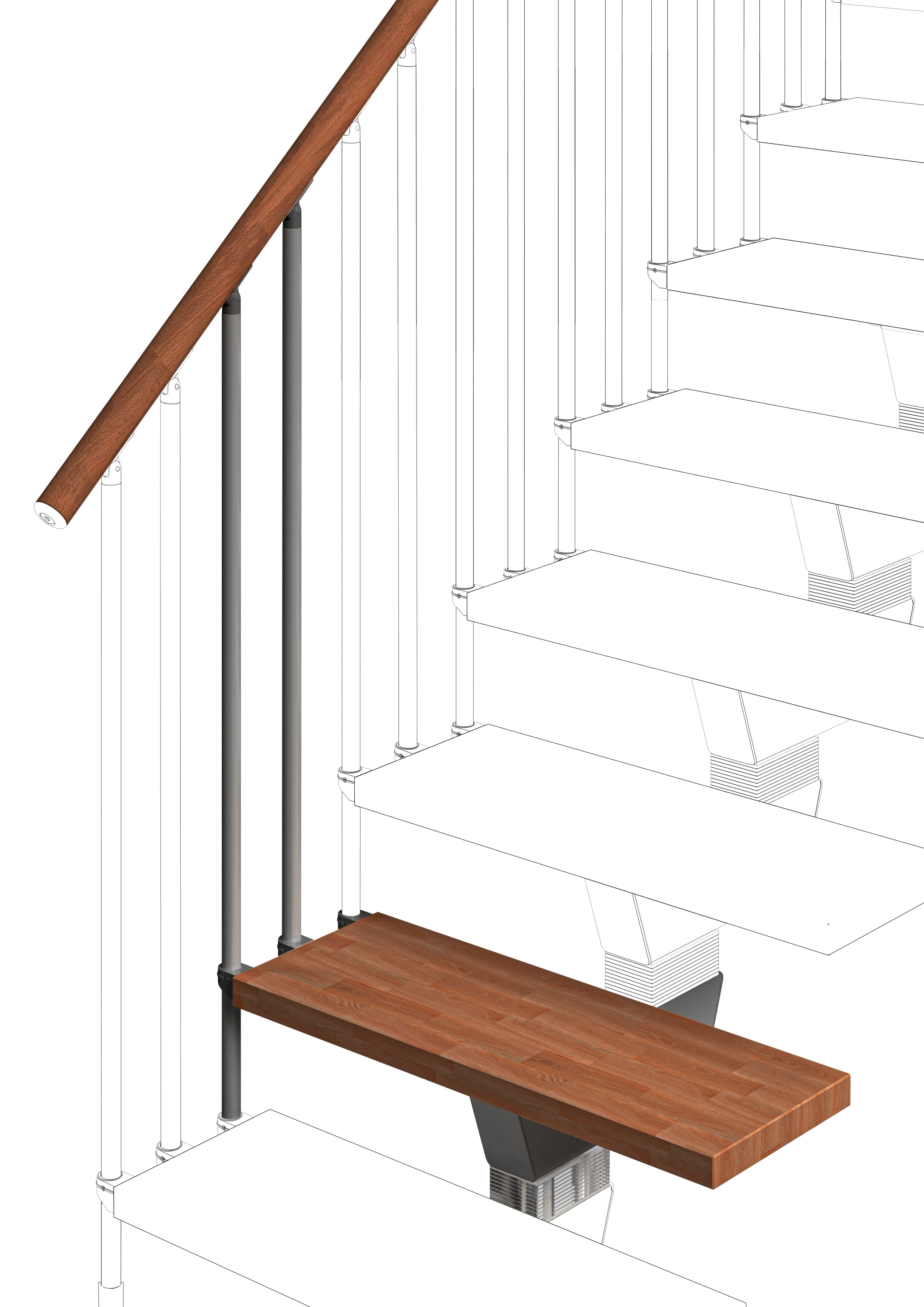 Additional step Modularis 65cm (with structure and railing) - Walnut 25