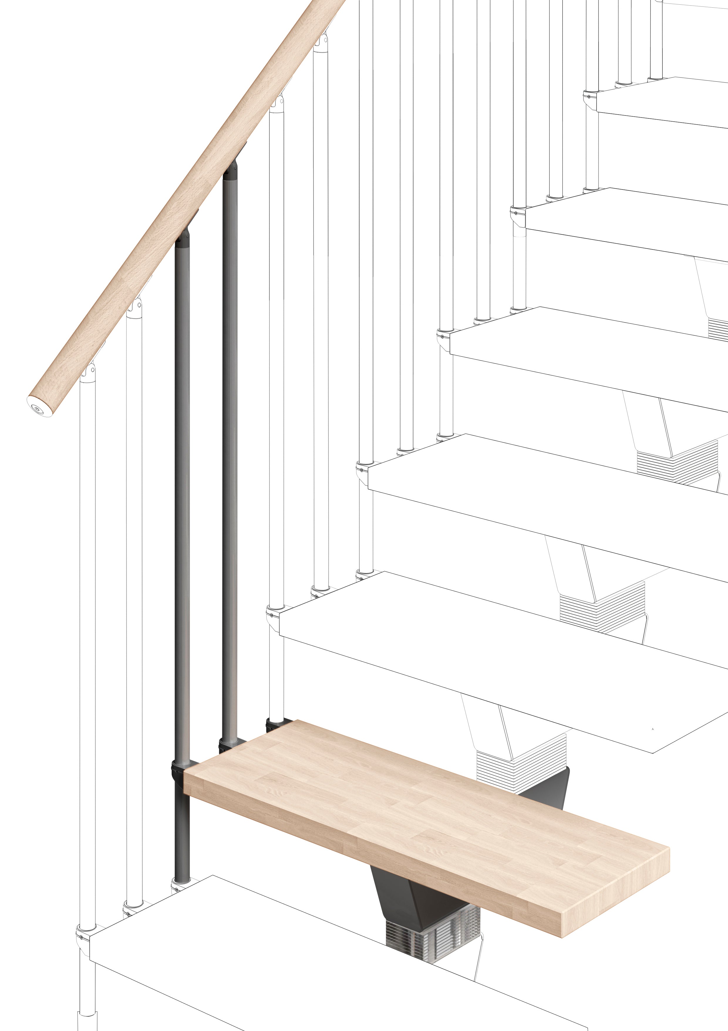 Additional step Modularis 65cm (with structure and railing) - Whitened 84