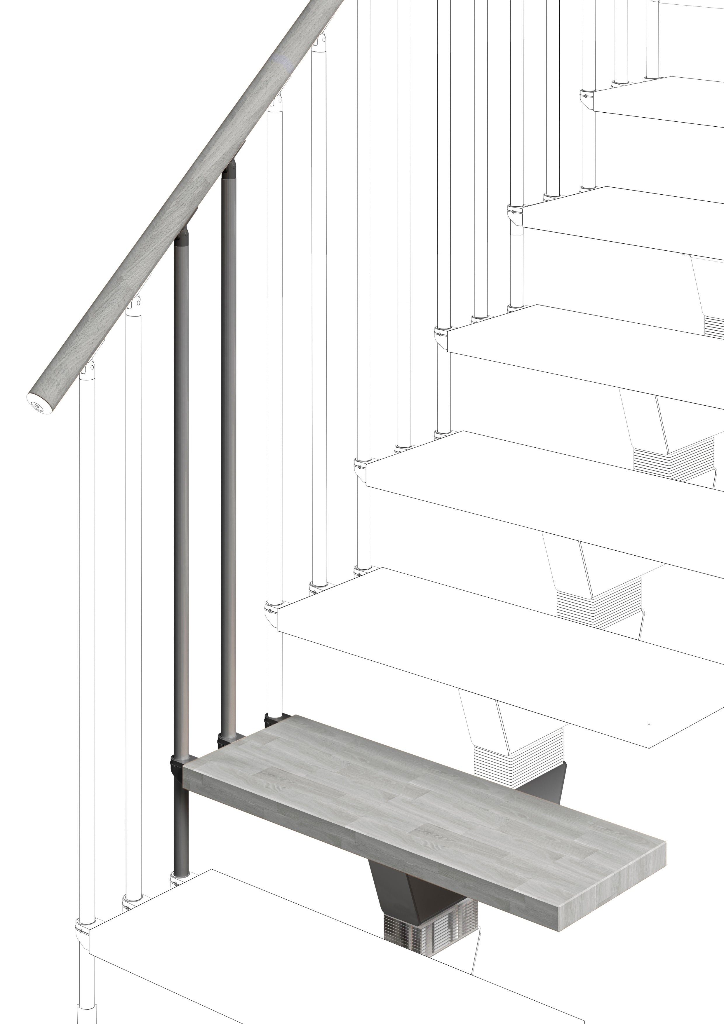 Additional step Modularis 65cm (with structure and railing) - Cement 89