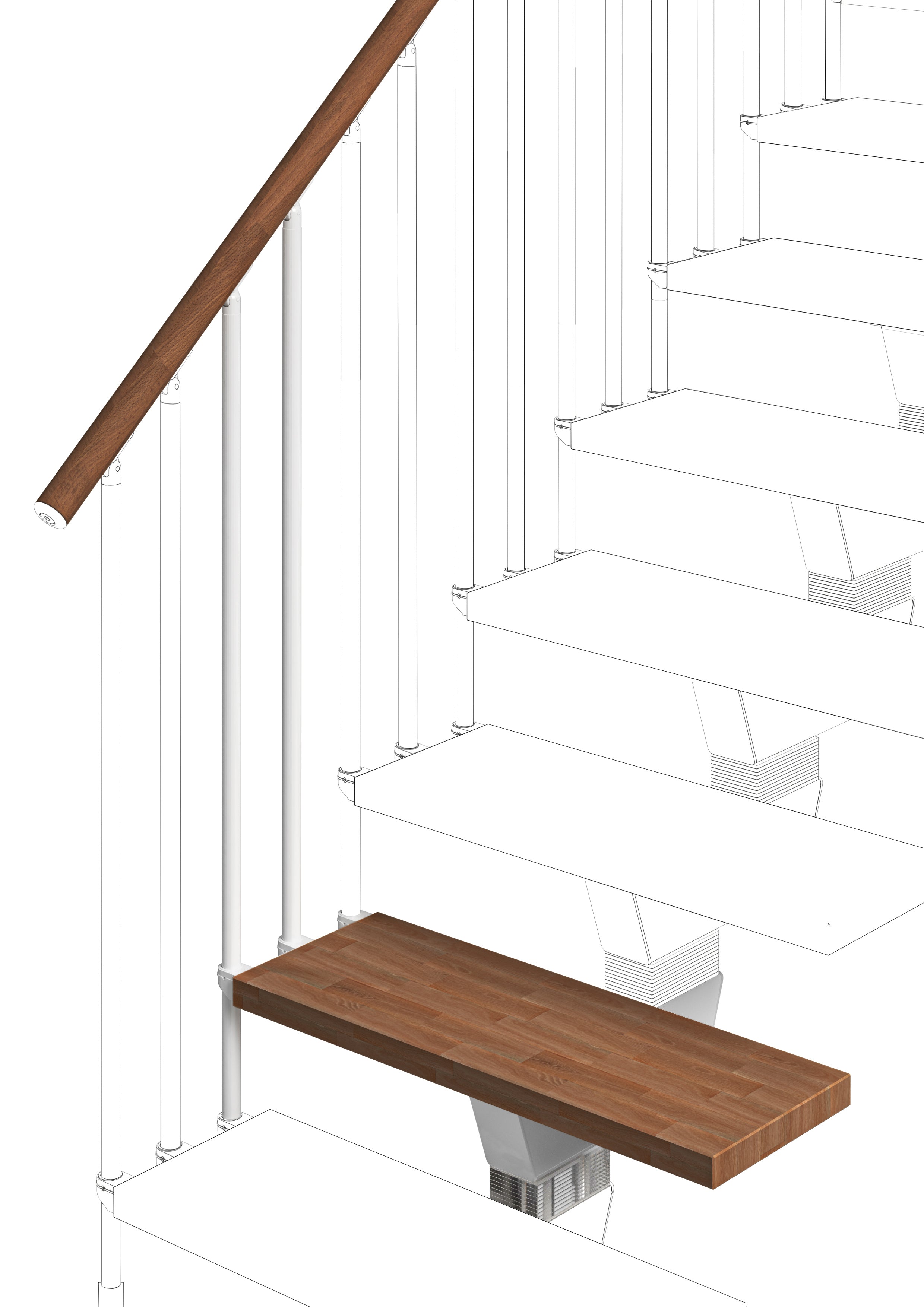 Additional step Modularis 95cm (with structure and railing) - Walnut 25