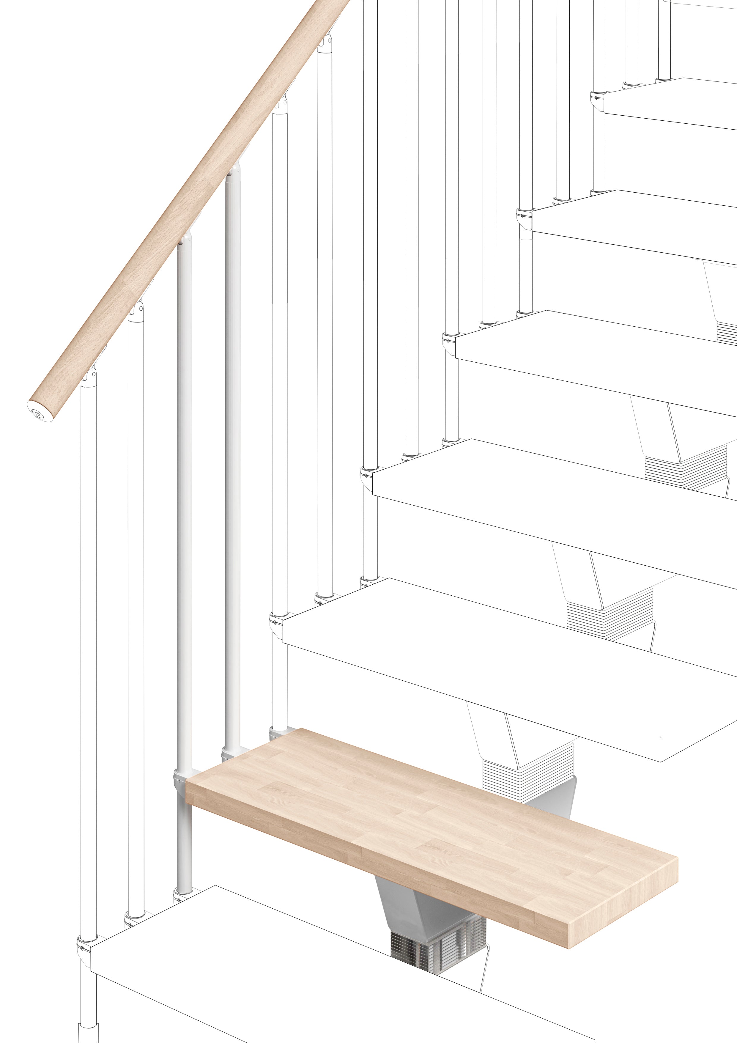 Additional step Modularis 95cm (with structure and railing) - Whitened 84